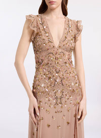 Bead Embroidered Silk Long Dress
