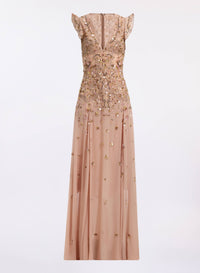 Bead Embroidered Silk Long Dress
