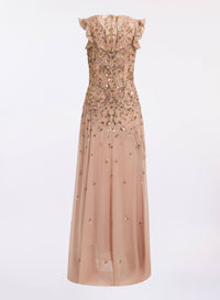 Bead Embroidered Silk Long Dress