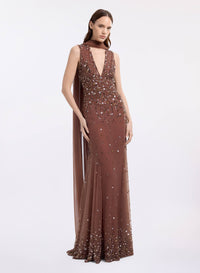 Bead Embroidered Long Dress