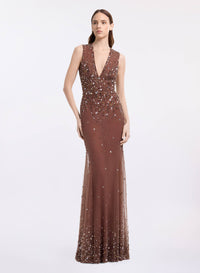 Bead Embroidered Long Dress