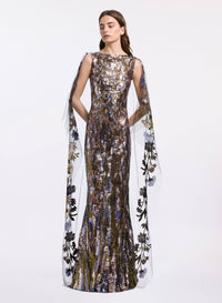 Cape-Sleeved Long Dress