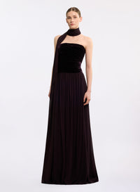 Strapless Velvet & Chiffon Long Dress
