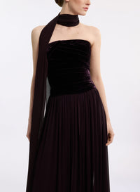 Strapless Velvet & Chiffon Long Dress