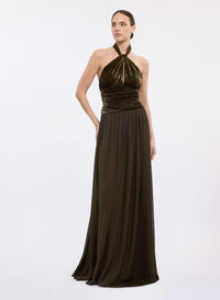 Halter Neck Velvet & Chiffon Dress