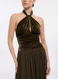 Halter Neck Velvet & Chiffon Dress