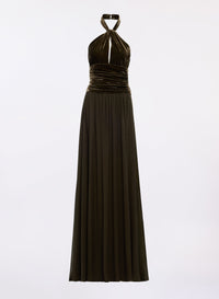 Halter Neck Velvet & Chiffon Dress