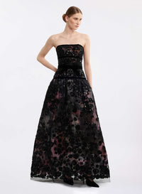 Strapless Embroidered Tulle Gown