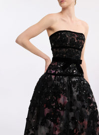 Strapless Embroidered Tulle Gown