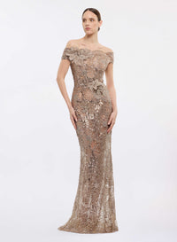 Off-the-Shoulder Sequin Embroidered Dress