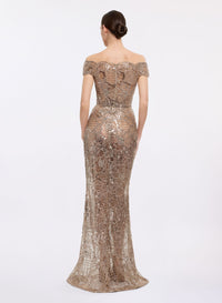 Off-the-Shoulder Sequin Embroidered Dress
