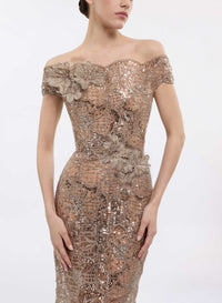 Off-the-Shoulder Sequin Embroidered Dress