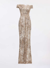 Off-the-Shoulder Sequin Embroidered Dress