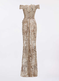 Off-the-Shoulder Sequin Embroidered Dress