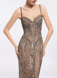 Bead Embroidered Long Dress