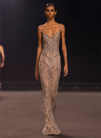 Bead Embroidered Long Dress