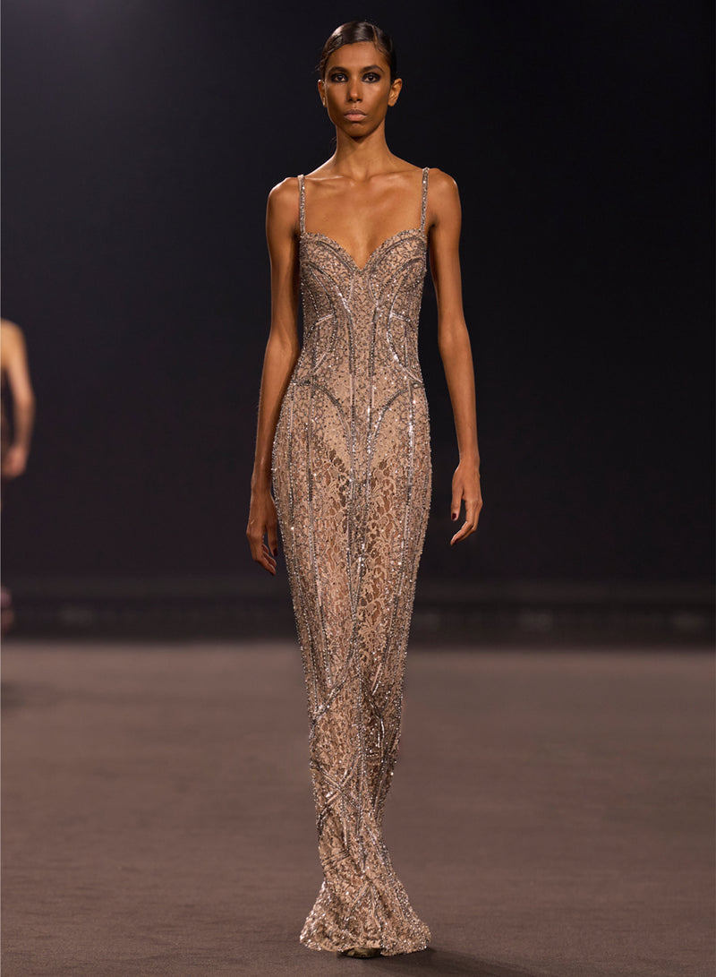 Bead Embroidered Long Dress