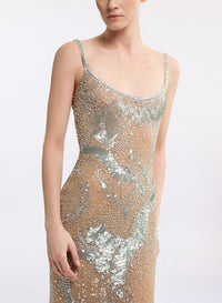 Bead Embroidered Long Dress