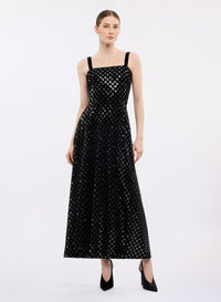 Embroidered Velvet Midi Dress