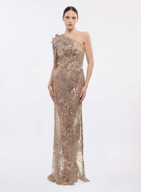 One-Shoulder Sequin Embroidered Dress