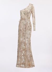 One-Shoulder Sequin Embroidered Dress