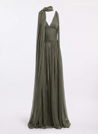 V-Neck Silk Long Dress