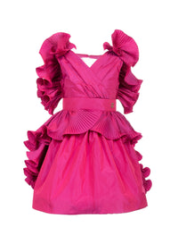 Pleated-Ruffle Taffeta Gown