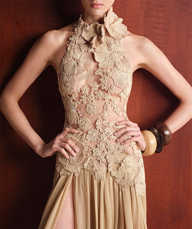 Macramé and Lace Long Dress – ELIE SAAB
