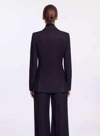 Embellished Pinstripe Crepe Blazer