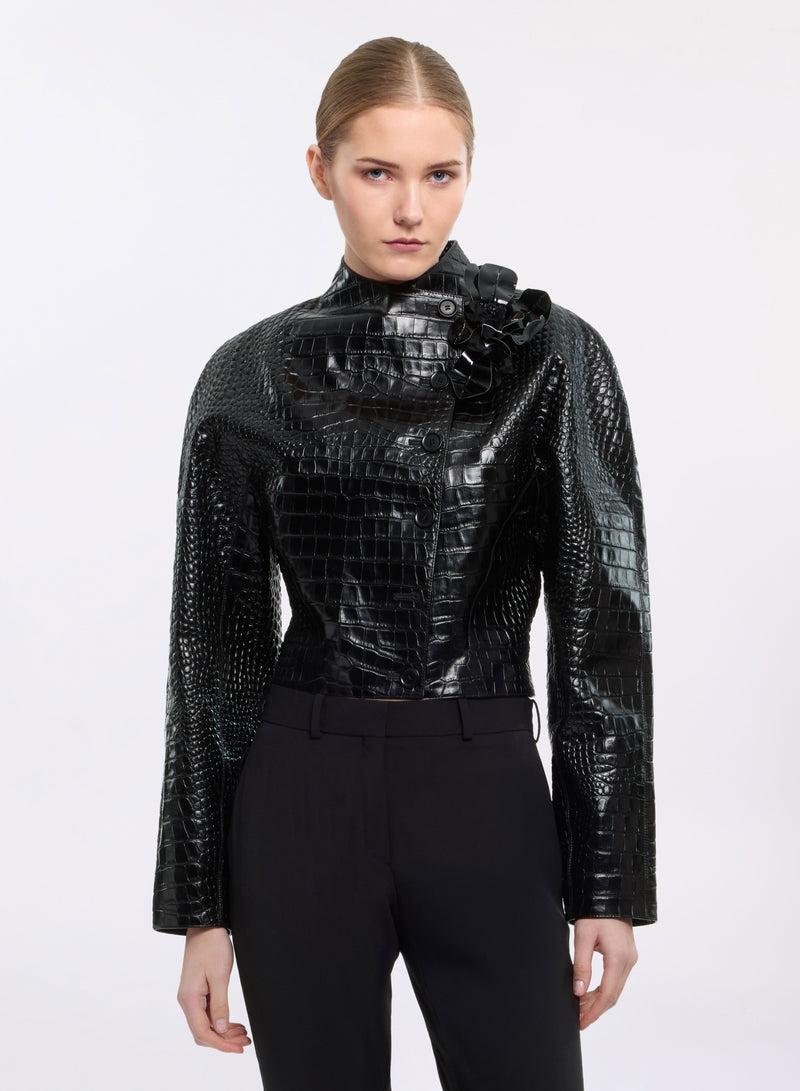 Printed Croco Leather Jacket