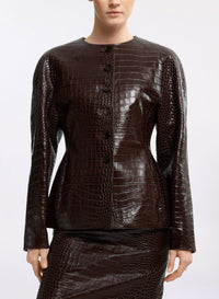 Printed Croco Leather Jacket