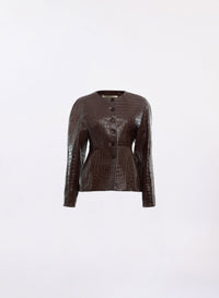 Printed Croco Leather Jacket