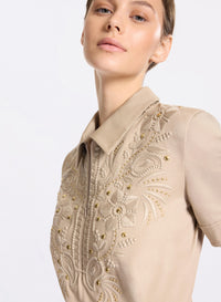 Embroidered Gabardine Short Jumpsuit