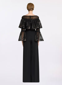 Macramé and Sequin Ruffled Jumpsuit