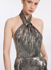 Halter Gradient Sequin Jumpsuit