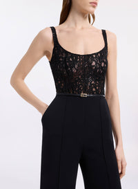Sequin Embroidered Tulle & Cady Jumpsuit