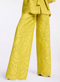Swirl Embroidered Cotton Pants