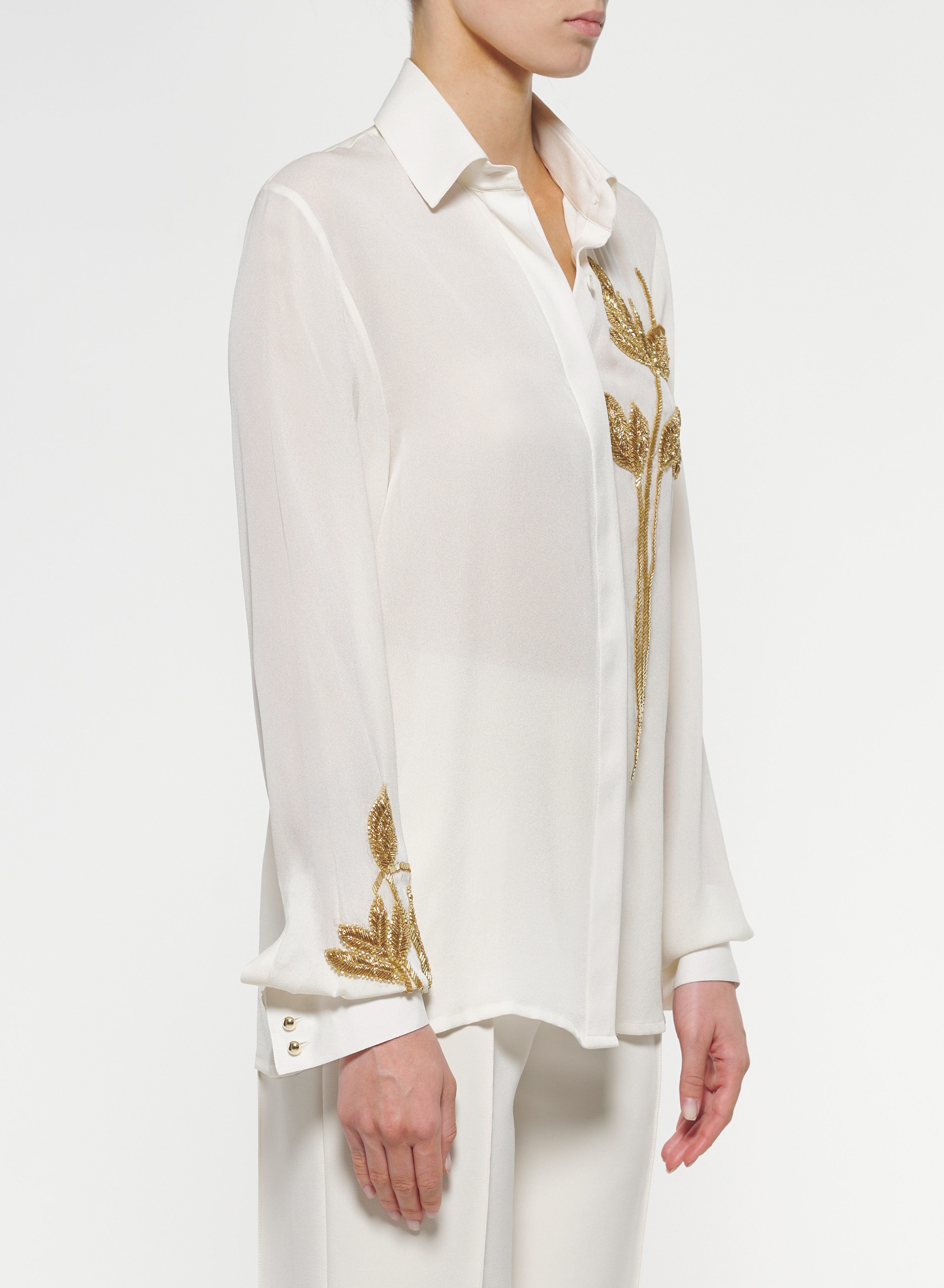 Gold Foliage Embroidered Silk Shirt – ELIE SAAB