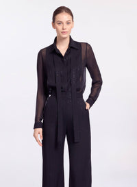 Embellished Pinstripe Silk Shirt