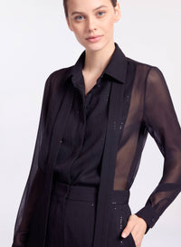 Embellished Pinstripe Silk Shirt