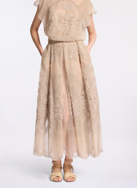 Embroidered Organza Midi Skirt