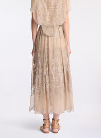 Embroidered Organza Midi Skirt