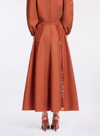 Trim Embellished Cotton Midi Skirt