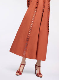 Trim Embellished Cotton Midi Skirt