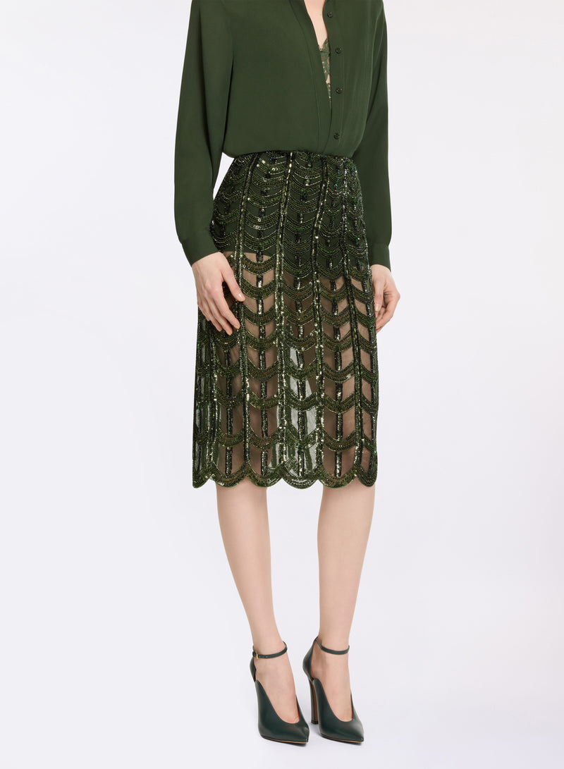 Bead Embroidered Midi Skirt