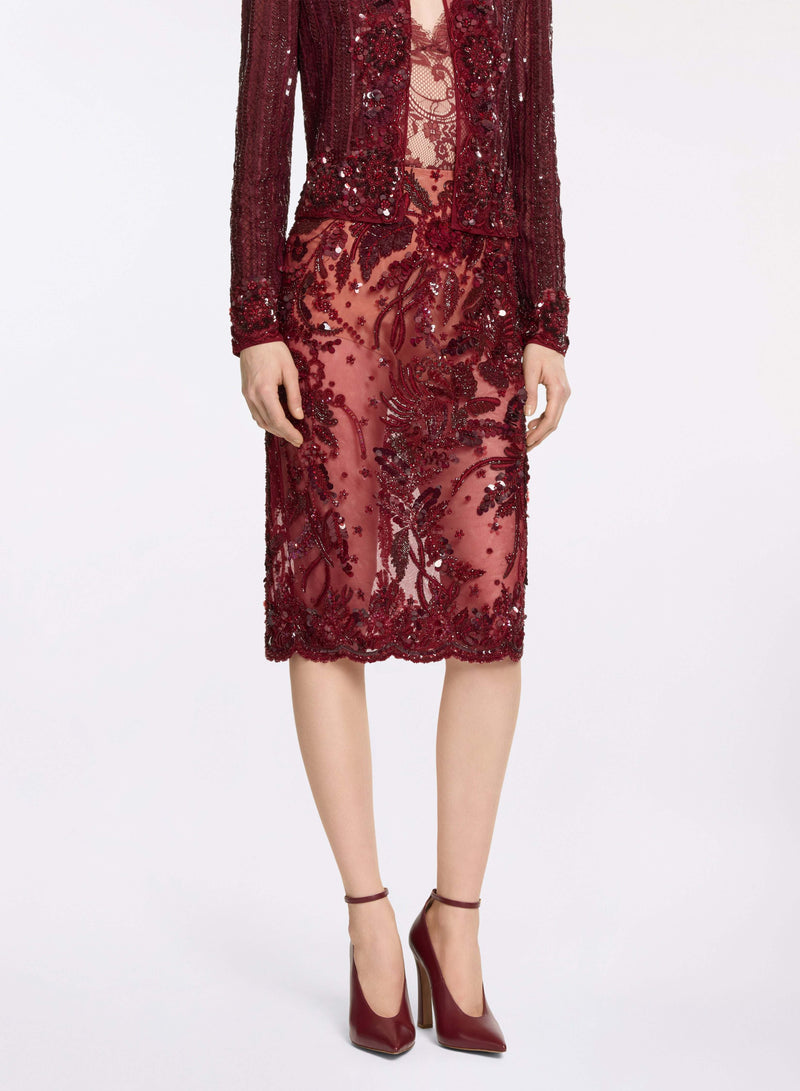 Bead Embroidered Midi Skirt