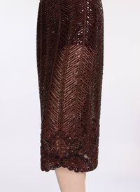 Bead Embroidered Midi Skirt