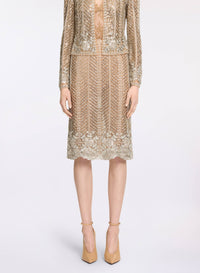 Bead Embroidered Midi Skirt