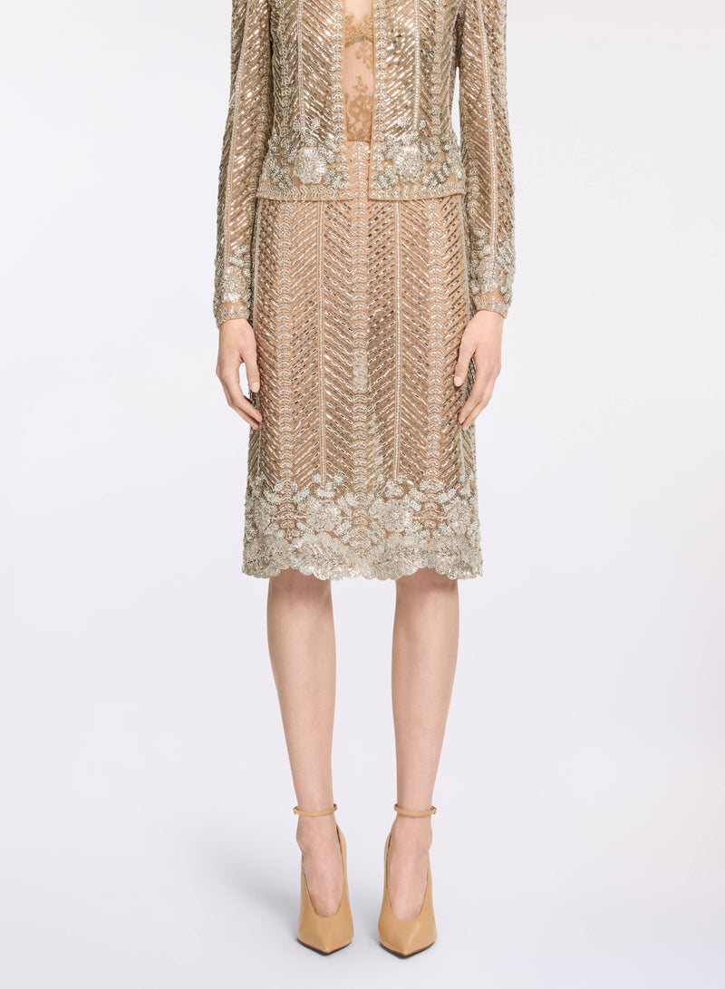 Bead Embroidered Midi Skirt