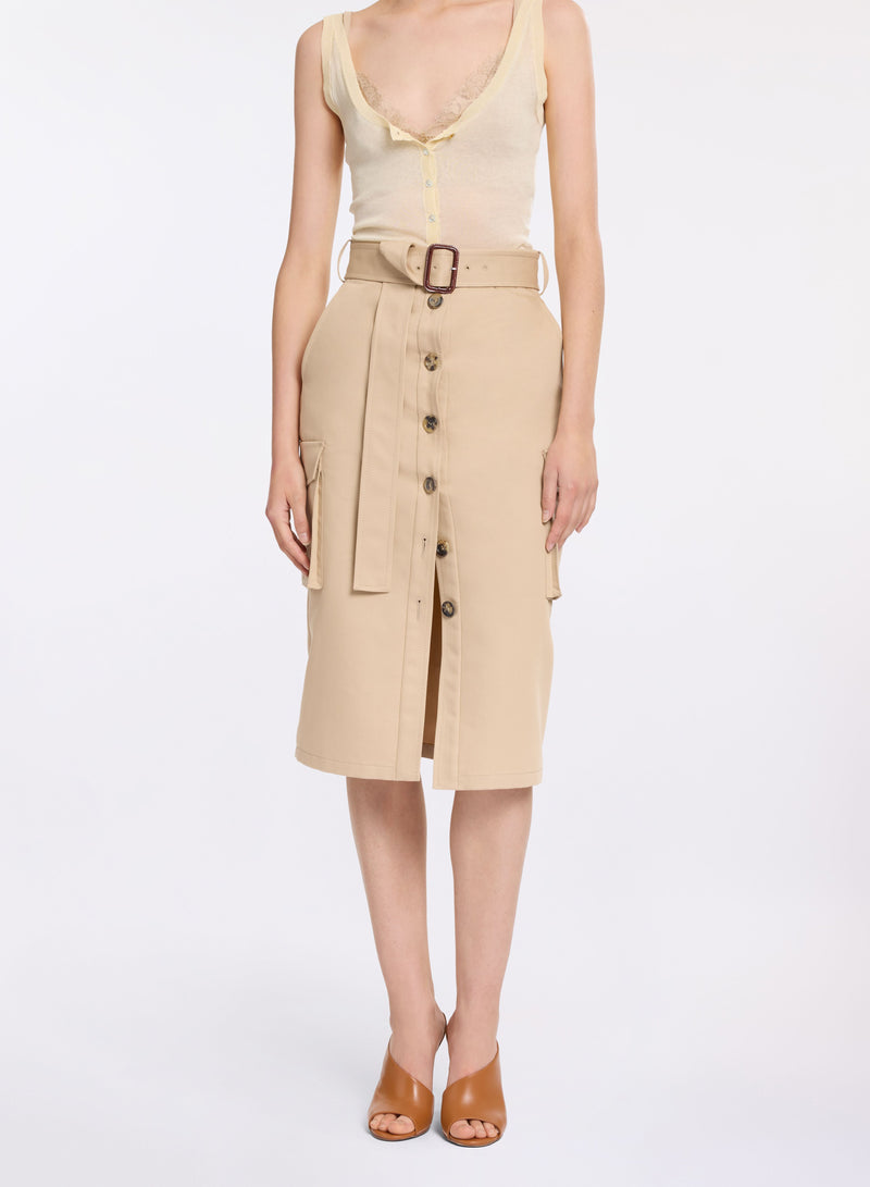 Cotton Drill Midi Skirt